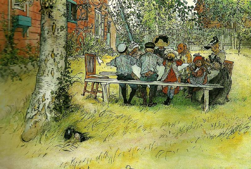 Carl Larsson frukost under stora bjorken oil painting picture